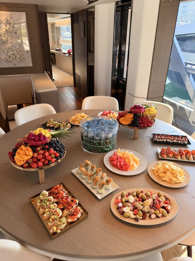 gourmet dining or canapes on a yacht