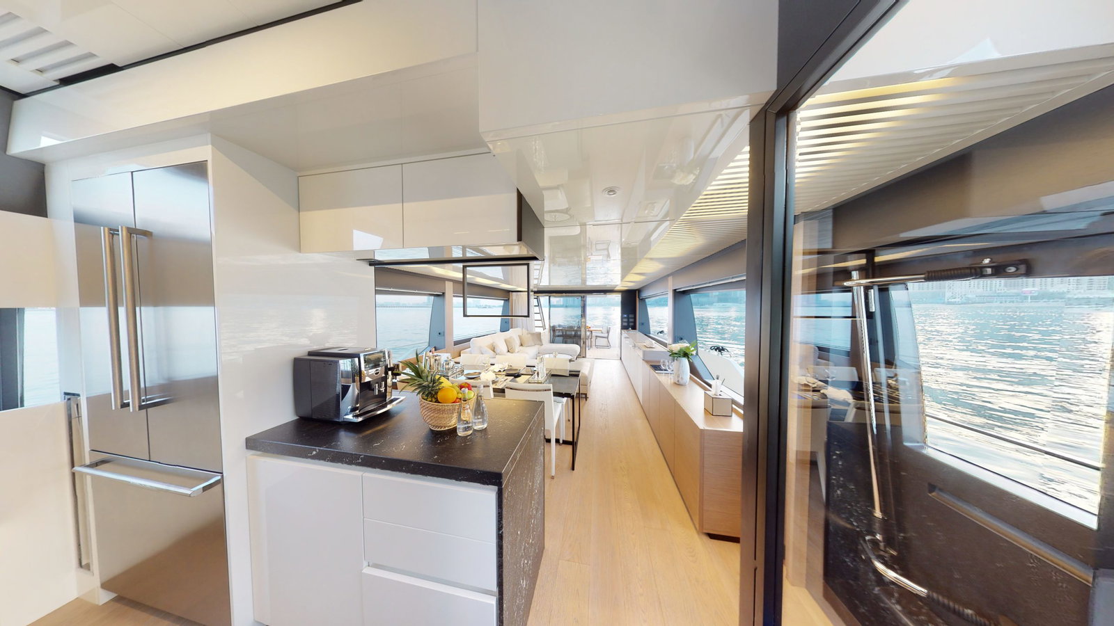 Ferretti 780 luxury yacht kitchen interior with modern appliances