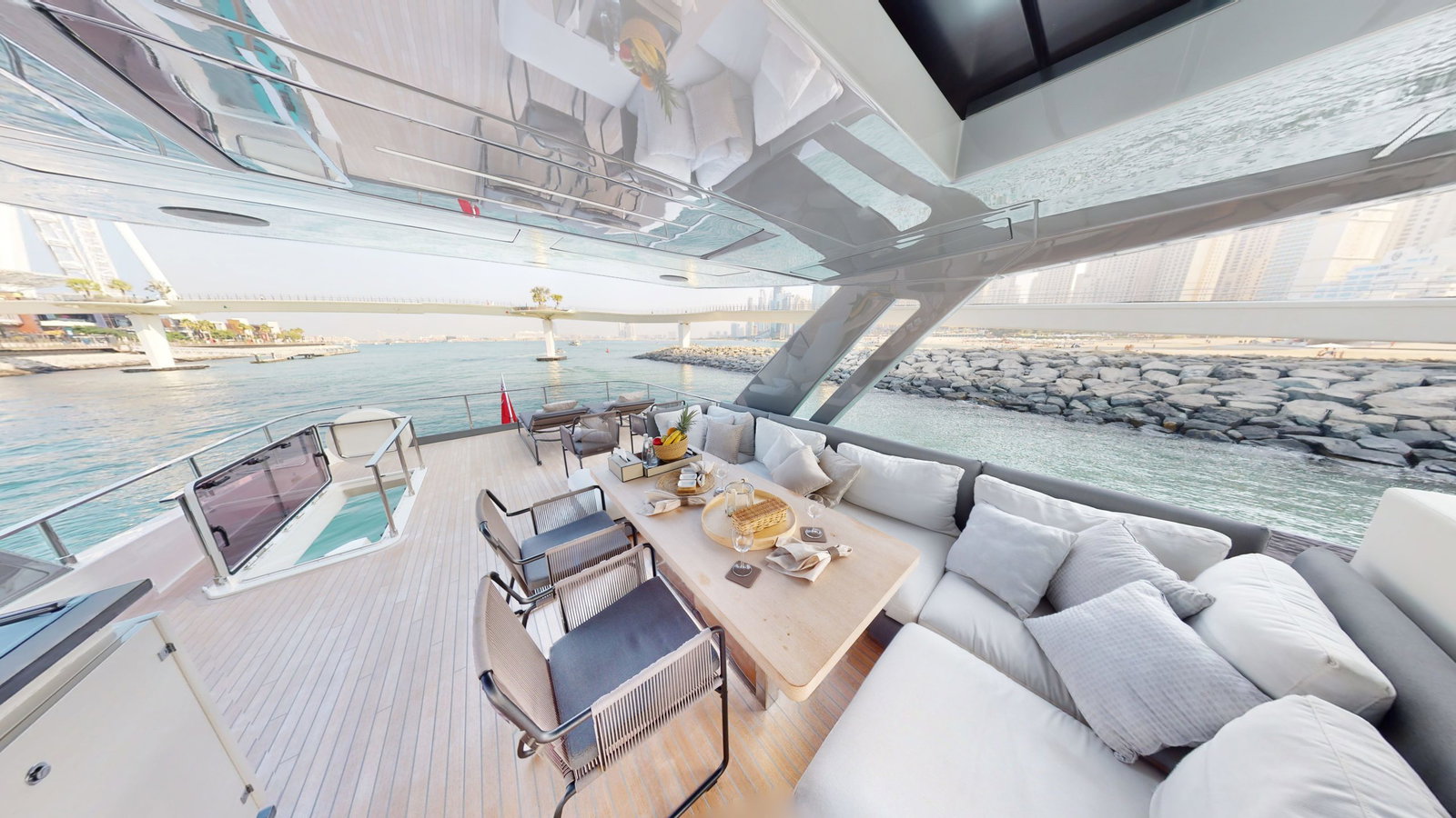 Ferretti 780 aft deck lounge seating area luxury yacht Dubai