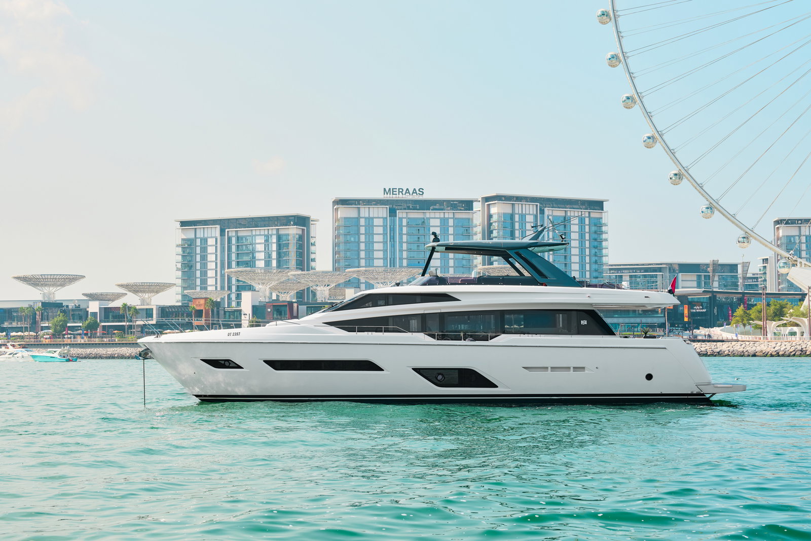 Twin guest cabin on Ferretti 780 yacht with modern design