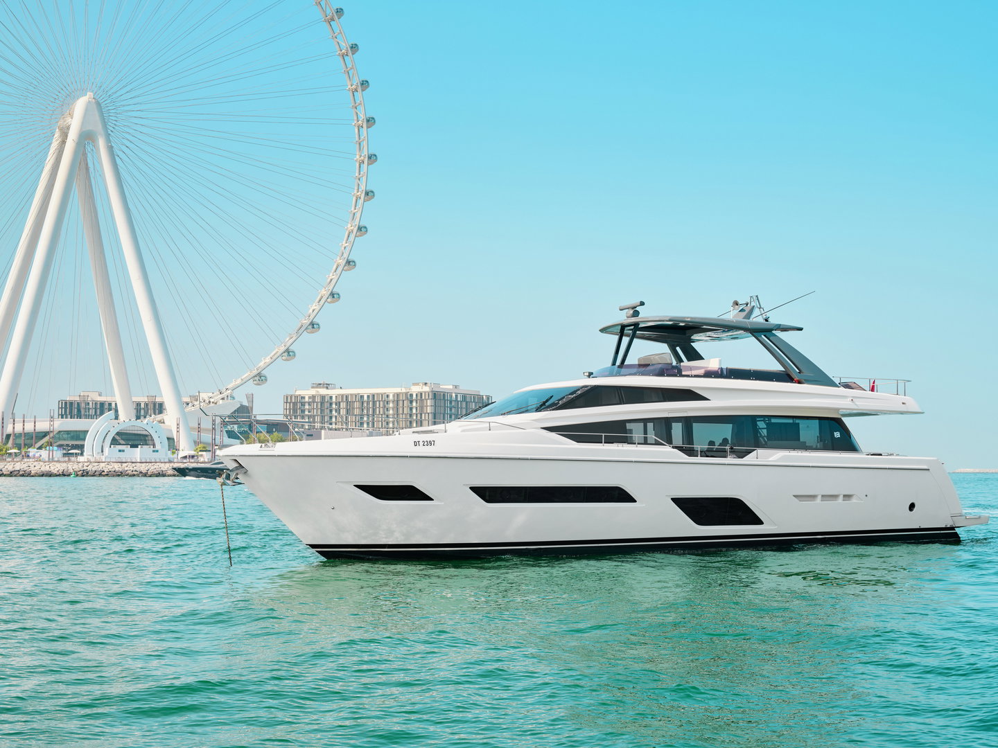 Ferretti 780 yacht side profile near Ain Dubai